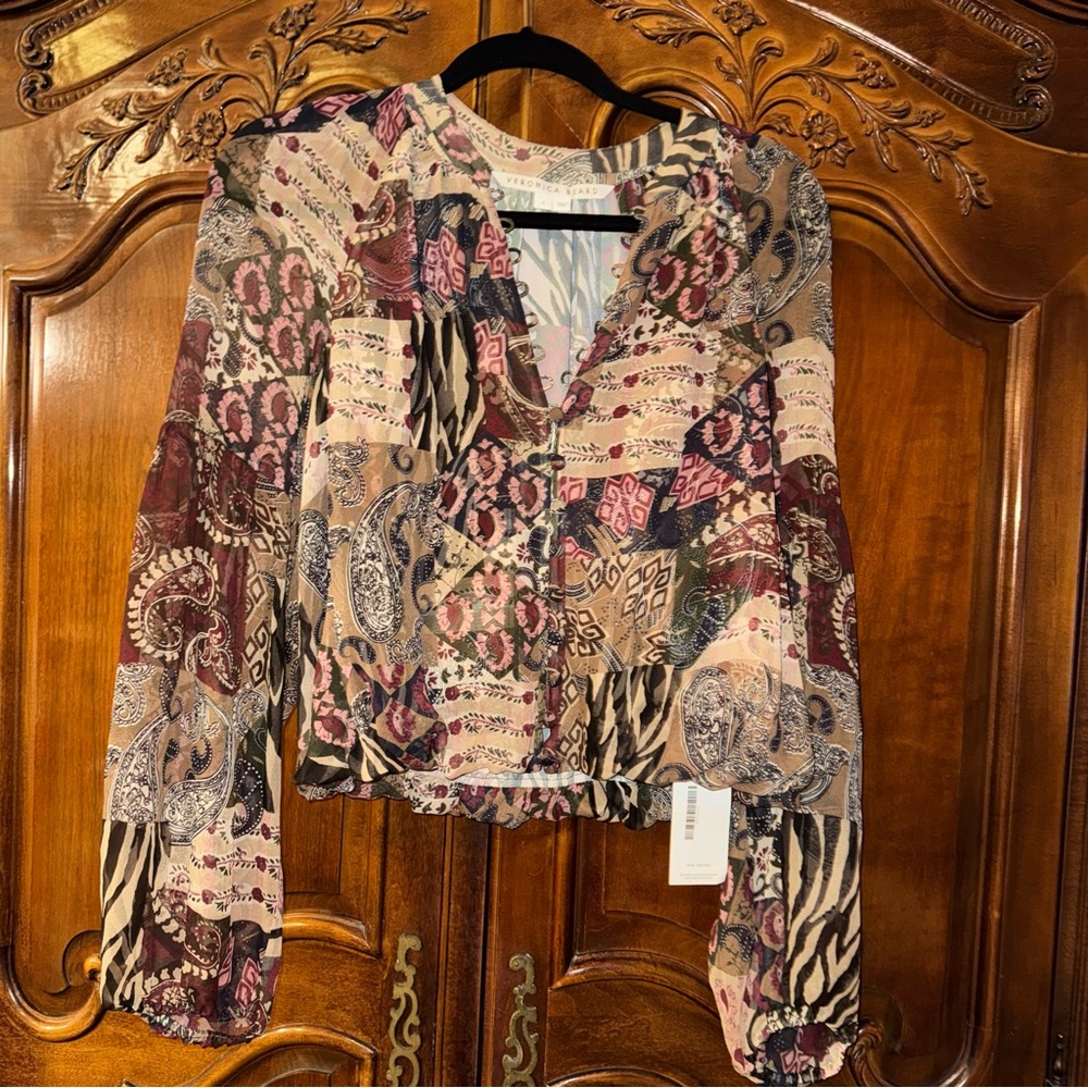 Veronica Beard Multicolor Patchwork Patterned Blo… - image 3